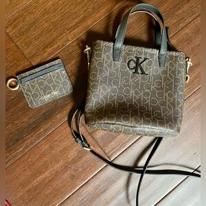 Calvin Klein Black and Brown Monogram Shoulder Bag + Matching Wallet